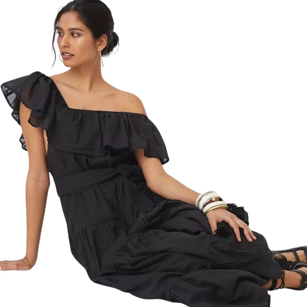 Anthropologie‎ Erika Pena Black Ruffled Voile Tiered Maxi Dress - NWT - Size M/L - Picture 3 of 11